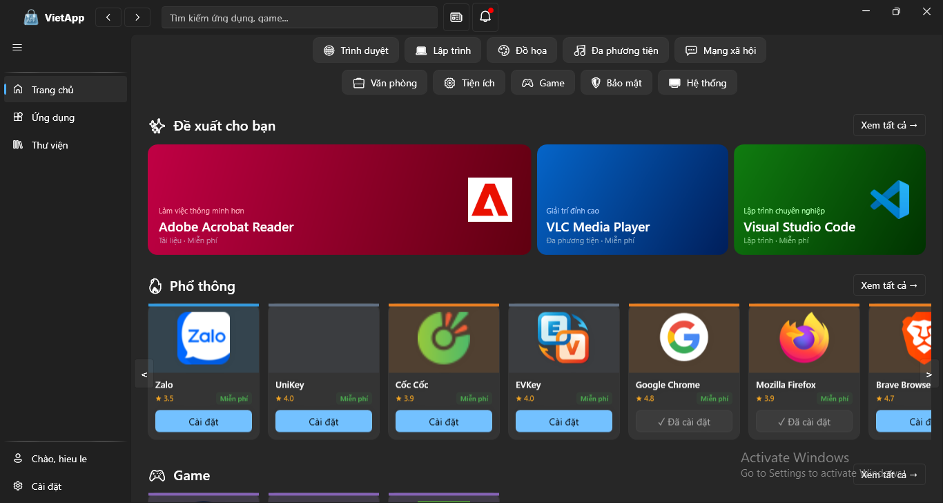 Giao dien VietApp Windows App Store